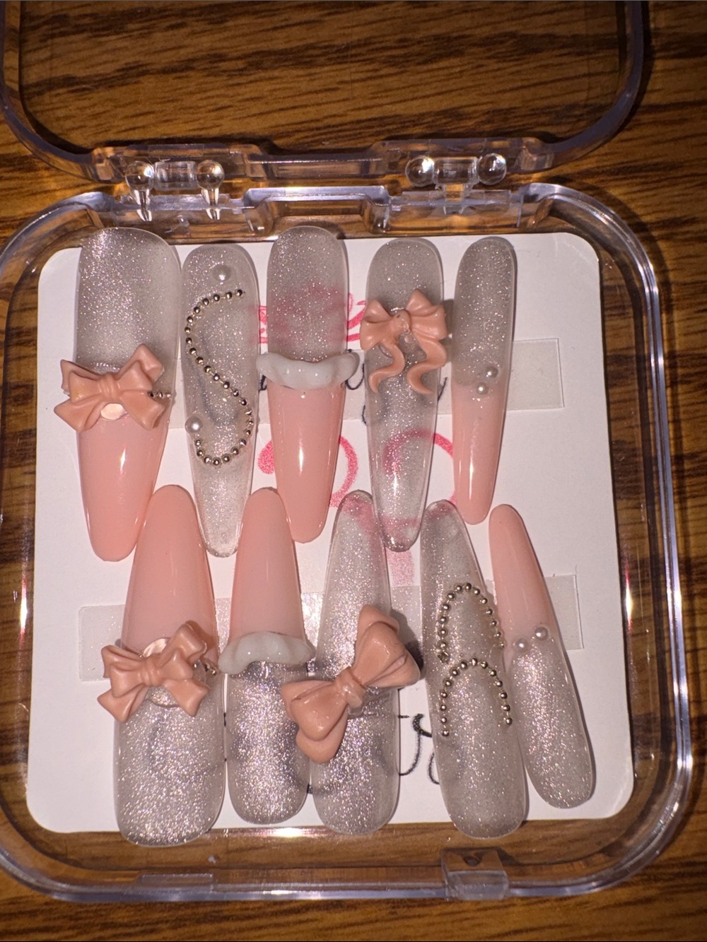 Peach Bow Glitter Press-On Nails – Women Makeup Press-On Nails